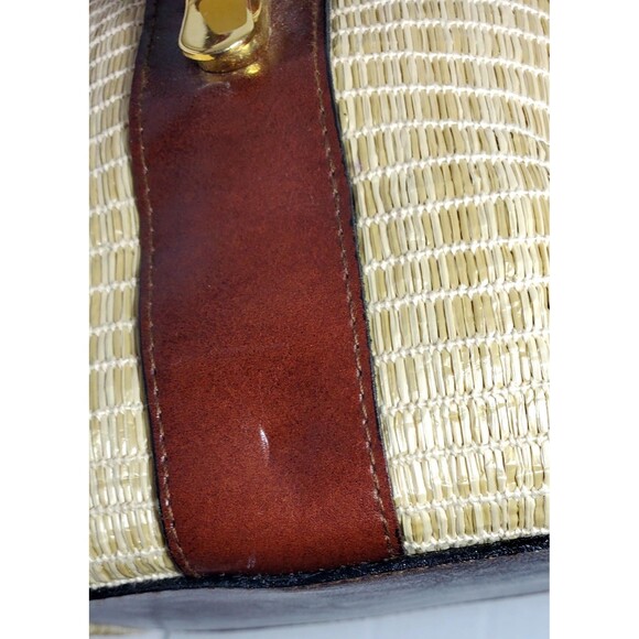 Vintage Kaela Straw Purse Brown Leather Trim Shoulder Bag Unique Closure - Picture 8 of 15